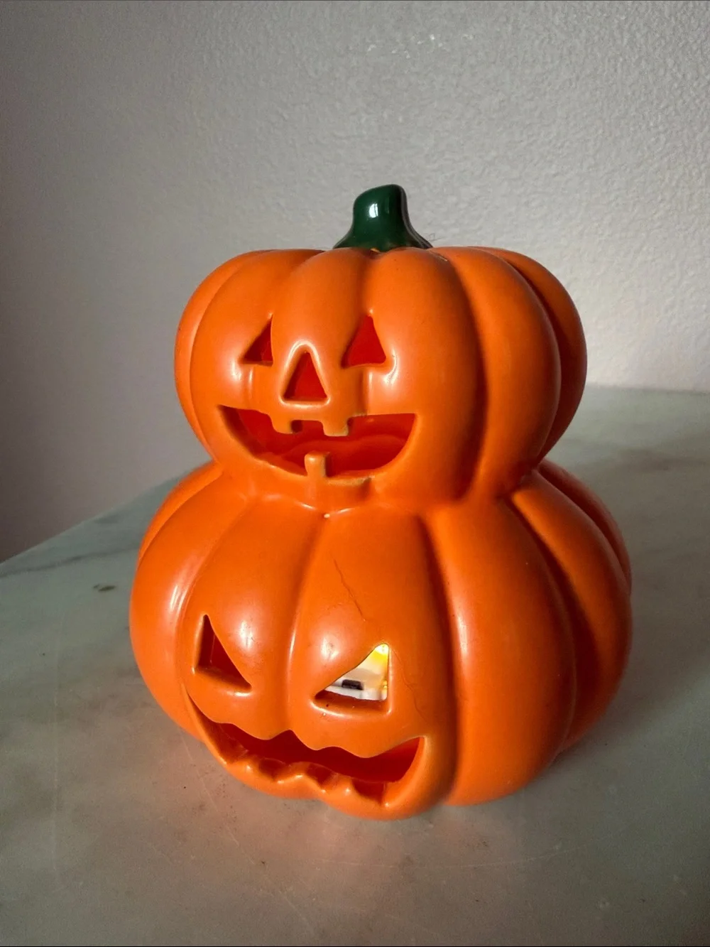 Orange Double Jack-o'-Lantern Ceramic Accent